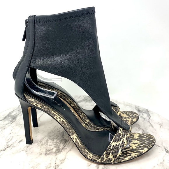 Elle Tahari Leather Snake Skin Open Toe Heeled Ankle Cuff Booties 37 Classic - Picture 13 of 14